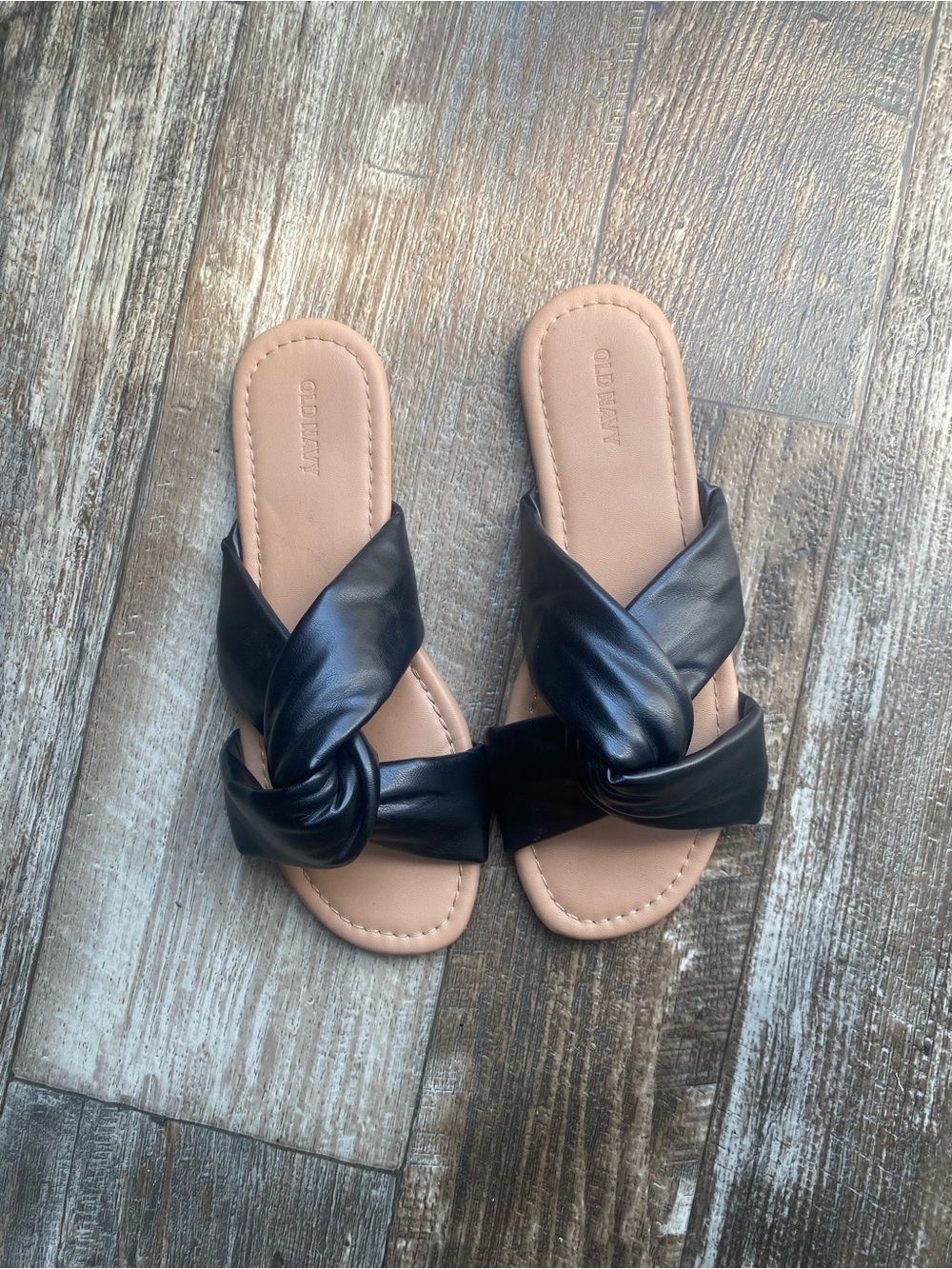 Old Navy Black Knotted Slide Sandals with Tan Footbed